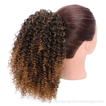 Vigorous Synthetic clip in Wrap Ponytail Hair Extension Short Afro Kinky Drawstring Ponytail African American Bun